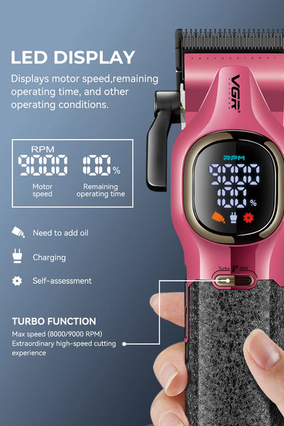 VGR high-end hair trimmer two-piece set metal body 9000 RPM hair clipper alloy blade head oil head carving push shear V-886 S2 - HAB - Hair And Beauty