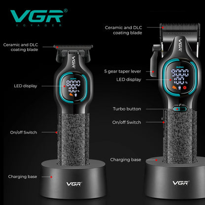 VGR high-end hair trimmer two-piece set metal body 9000 RPM hair clipper alloy blade head oil head carving push shear V-886 S2 - HAB - Hair And Beauty