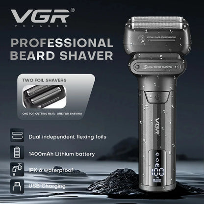 VGR Electric Shaver Professional Shaving Machine 9000 RPM Beard Trimmer LED Display Reciprocating Shaving Machine for Men V-368 - HAB - Hair And Beauty