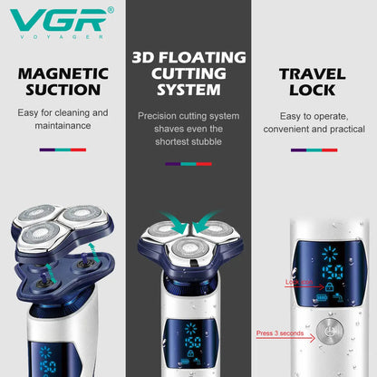 VGR 328 Men's Professional Shaver Metal Floating Three Blade Household Shaver LED Intelligent Digital Hair Trimming Machine - HAB - Hair And Beauty