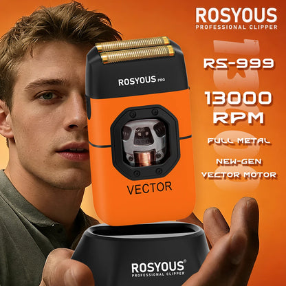 ROSYOUS RS-999 Man Electric Shaver 13000RPM Magnetic Vector Motor Full Metal with Dock 2000mAh Barbershop Beard Trimmer Machine - HAB - Hair And Beauty