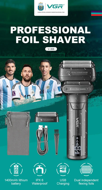 VGR Electric Shaver Professional Shaving Machine 9000 RPM Beard Trimmer LED Display Reciprocating Shaving Machine for Men V-368 - HAB - Hair And Beauty
