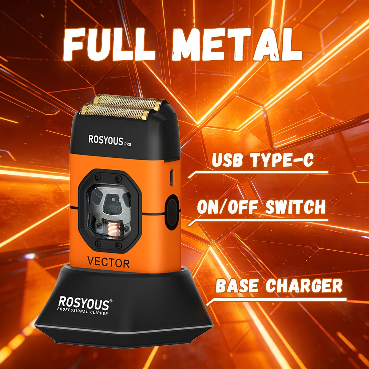 ROSYOUS RS-999 Man Electric Shaver 13000RPM Magnetic Vector Motor Full Metal with Dock 2000mAh Barbershop Beard Trimmer Machine - HAB - Hair And Beauty