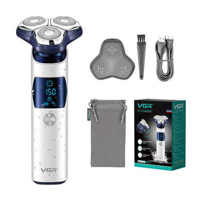VGR 328 Men's Professional Shaver Metal Floating Three Blade Household Shaver LED Intelligent Digital Hair Trimming Machine - HAB - Hair And Beauty