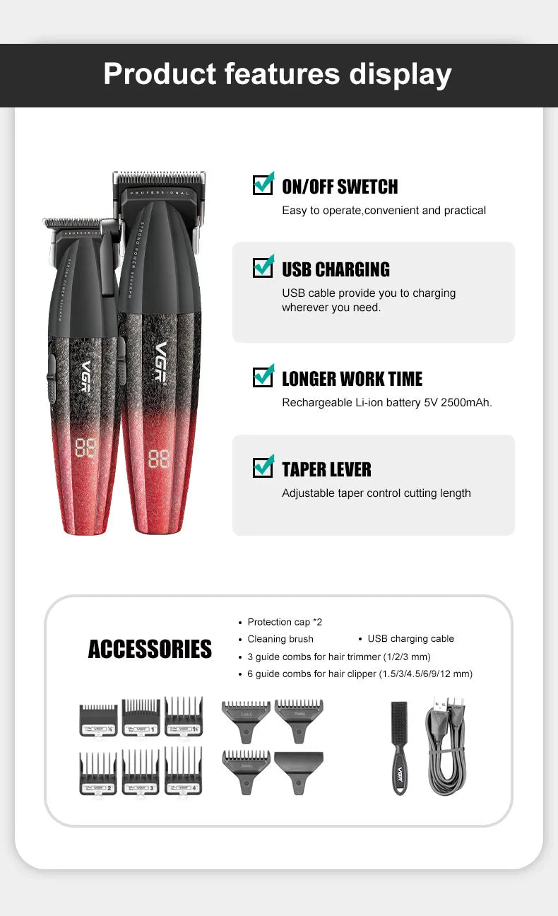 VGR Hair Trimmer Professional HairCut Machine Electric Body Trimmers 9000 RPM Hair Clipper Adjustable Hair Trimmer for Men V-640 - HAB - Hair And Beauty