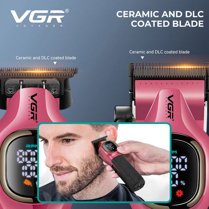 VGR high-end hair trimmer two-piece set metal body 9000 RPM hair clipper alloy blade head oil head carving push shear V-886 S2 - HAB - Hair And Beauty