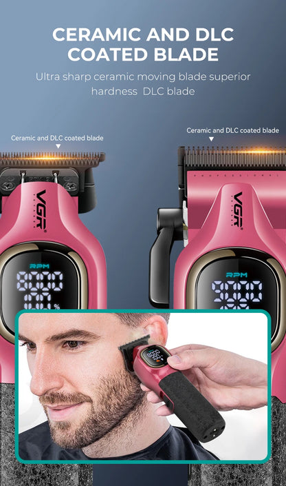 VGR high-end hair trimmer two-piece set metal body 9000 RPM hair clipper alloy blade head oil head carving push shear V-886 S2 - HAB - Hair And Beauty