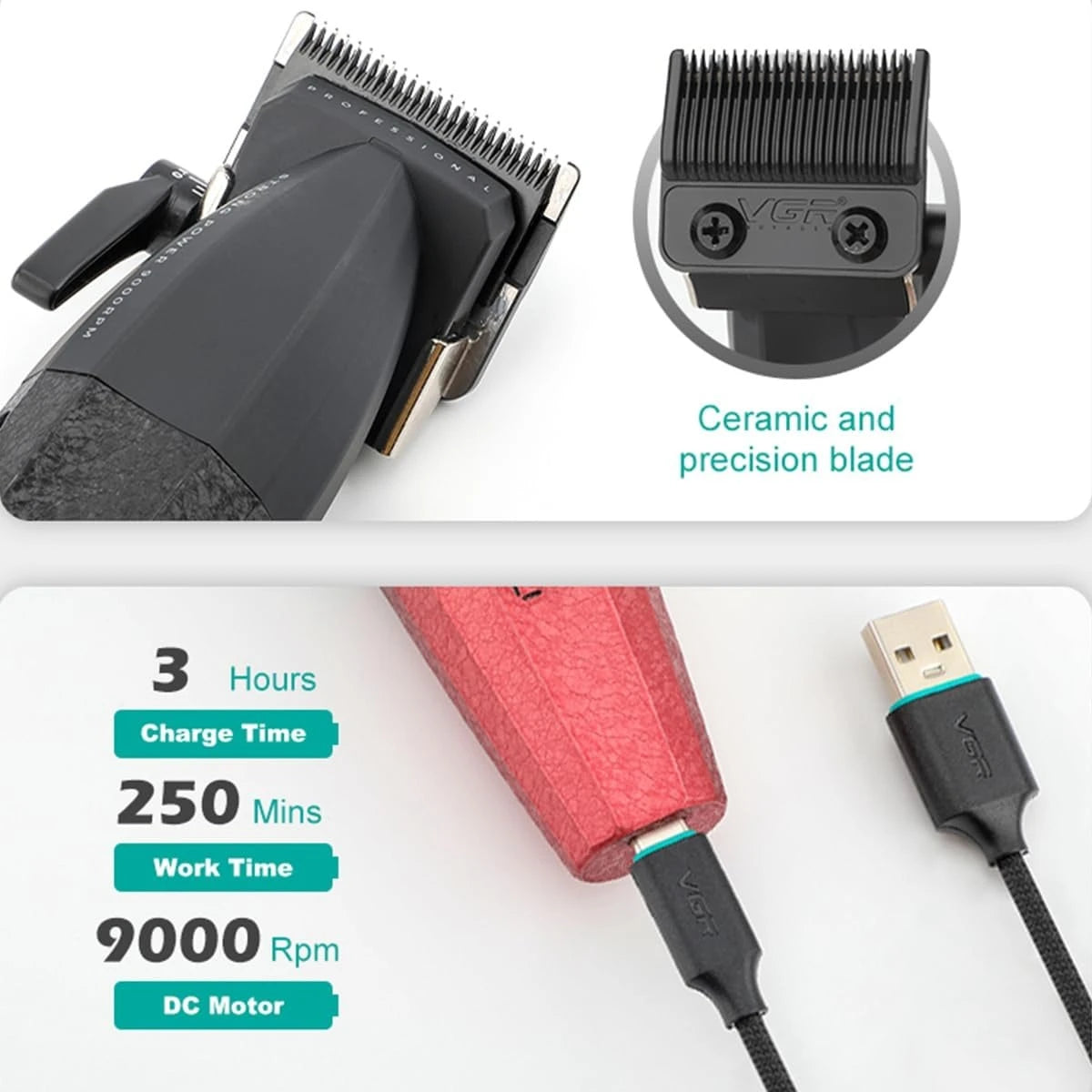 VGR Hair Trimmer Professional HairCut Machine Electric Body Trimmers 9000 RPM Hair Clipper Adjustable Hair Trimmer for Men V-640 - HAB - Hair And Beauty