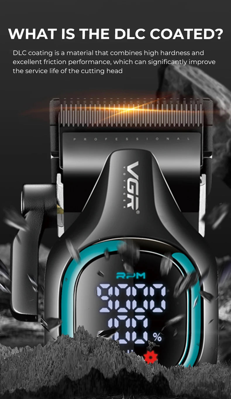 VGR high-end hair trimmer two-piece set metal body 9000 RPM hair clipper alloy blade head oil head carving push shear V-886 S2 - HAB - Hair And Beauty