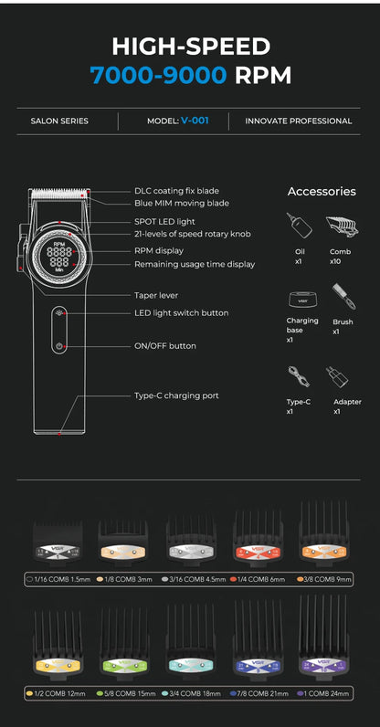VGR Professional Hair Clipper with 12000 RPM High end Base Hair Trimmer Hair Salon Home Multi gear Adjustable Hair Clipper V-001 - HAB - Hair And Beauty
