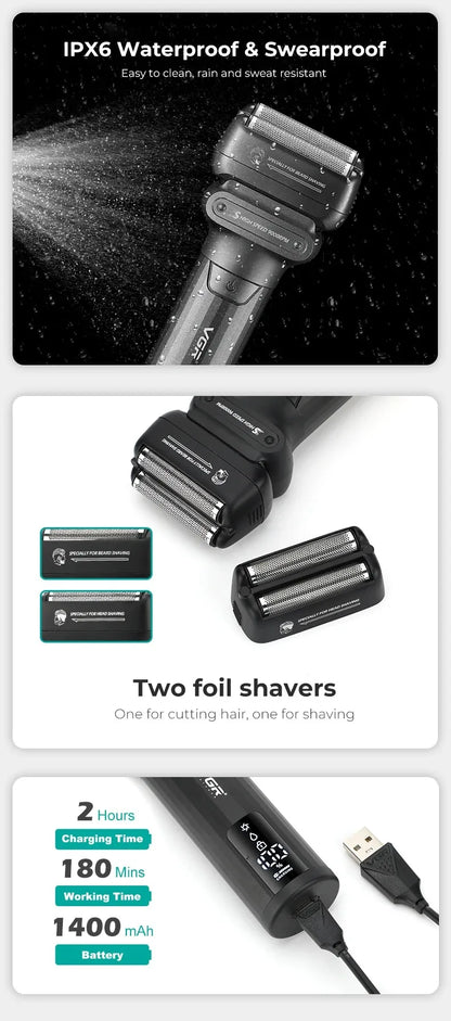VGR Electric Shaver Professional Shaving Machine 9000 RPM Beard Trimmer LED Display Reciprocating Shaving Machine for Men V-368 - HAB - Hair And Beauty