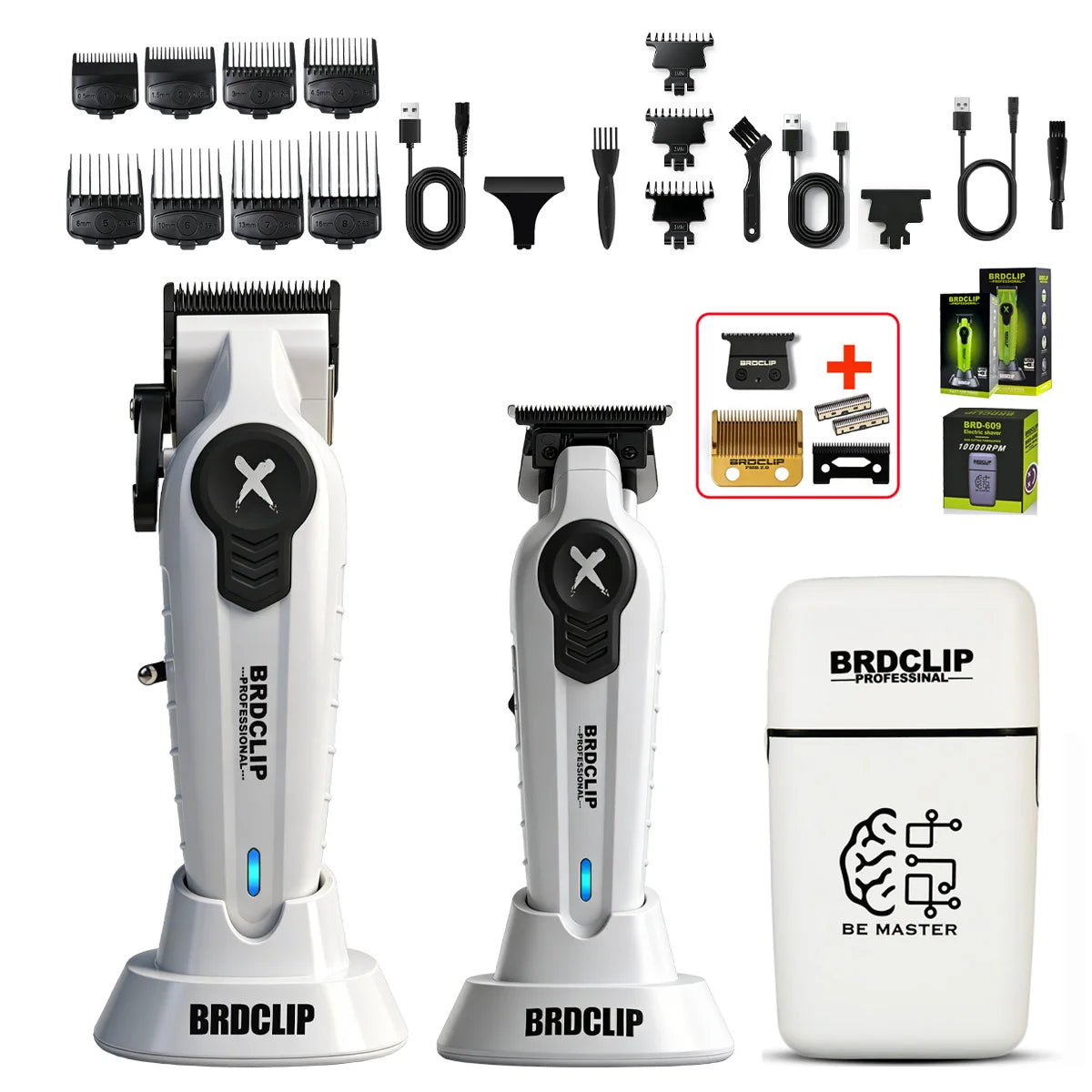 BRDCLIP New White Professional FA1C-T-609 Barber Hair Clipper Set Men's 10000RPM Electric Shaver Hair Trimmer Barbershop Tools - HAB - Hair And Beauty