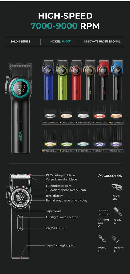 VGR Hair Cutting Machine Professional Hair Trimmer Electric Hair Clipper Cordless Barber Combo Metal Trimmer for Men V-001 V-977 - HAB - Hair And Beauty