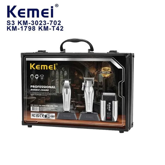 Kemei Barber Professional Hair Clipper Set Cordless Hair Trimmer Full Metal Body Electric Foil Shaver Hair Cutting Machine Razor - HAB - Hair And Beauty