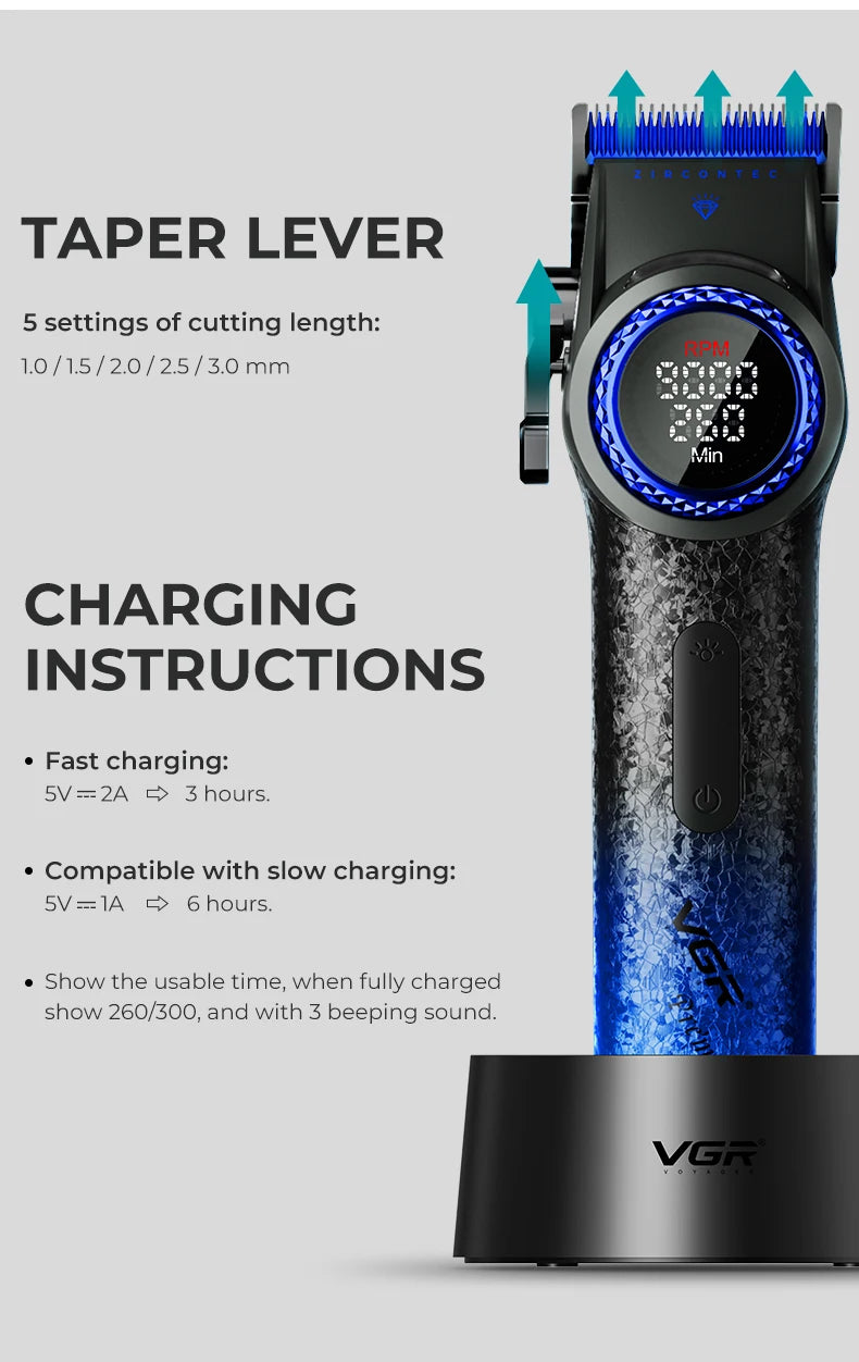 VGR Professional Hair Clipper with 12000 RPM High end Base Hair Trimmer Hair Salon Home Multi gear Adjustable Hair Clipper V-001 - HAB - Hair And Beauty