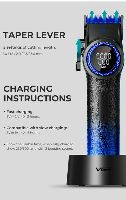 VGR Professional Hair Clipper with 12000 RPM High end Base Hair Trimmer Hair Salon Home Multi gear Adjustable Hair Clipper V-001 - HAB - Hair And Beauty