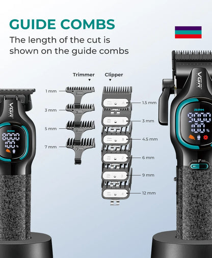 VGR high-end hair trimmer two-piece set metal body 9000 RPM hair clipper alloy blade head oil head carving push shear V-886 S2 - HAB - Hair And Beauty