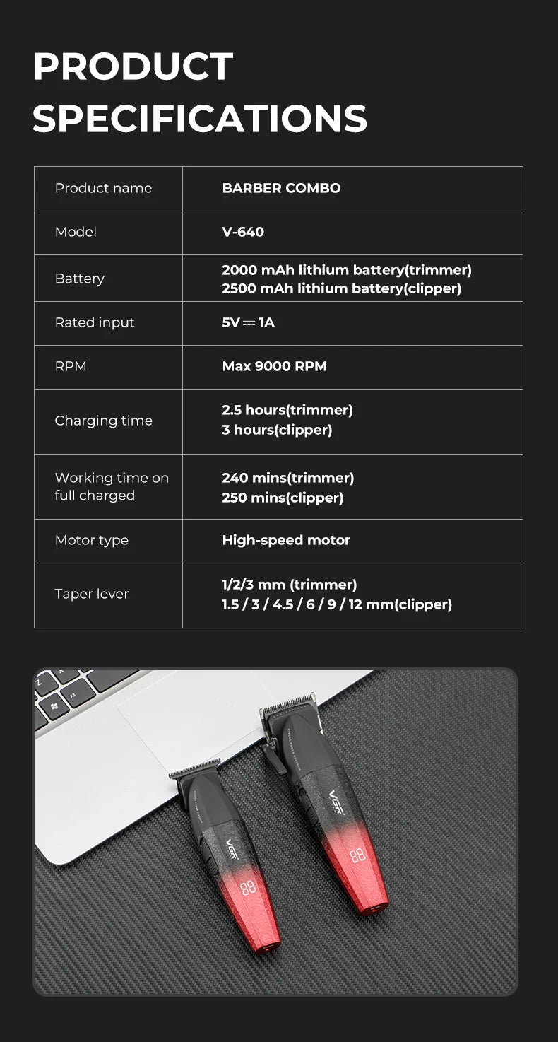 VGR Hair Trimmer Professional HairCut Machine Electric Body Trimmers 9000 RPM Hair Clipper Adjustable Hair Trimmer for Men V-640 - HAB - Hair And Beauty