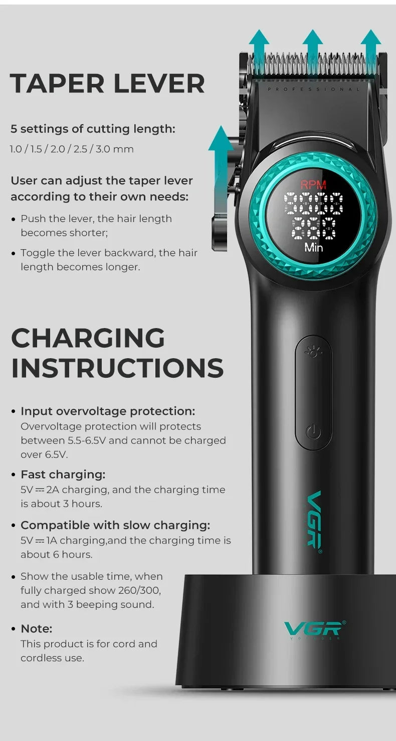 VGR Hair Cutting Machine Professional Hair Trimmer Electric Hair Clipper Cordless Barber Combo Metal Trimmer for Men V-001 V-977 - HAB - Hair And Beauty