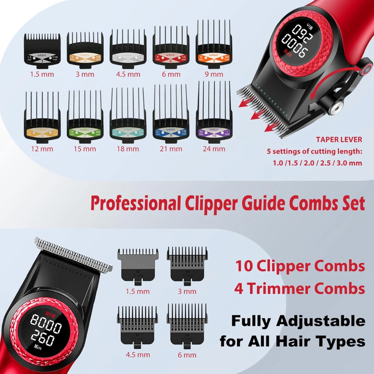 VGR Hair Cutting Machine Professional Hair Trimmer Electric Hair Clipper Cordless Barber Combo Metal Trimmer for Men V-001 V-977 - HAB - Hair And Beauty