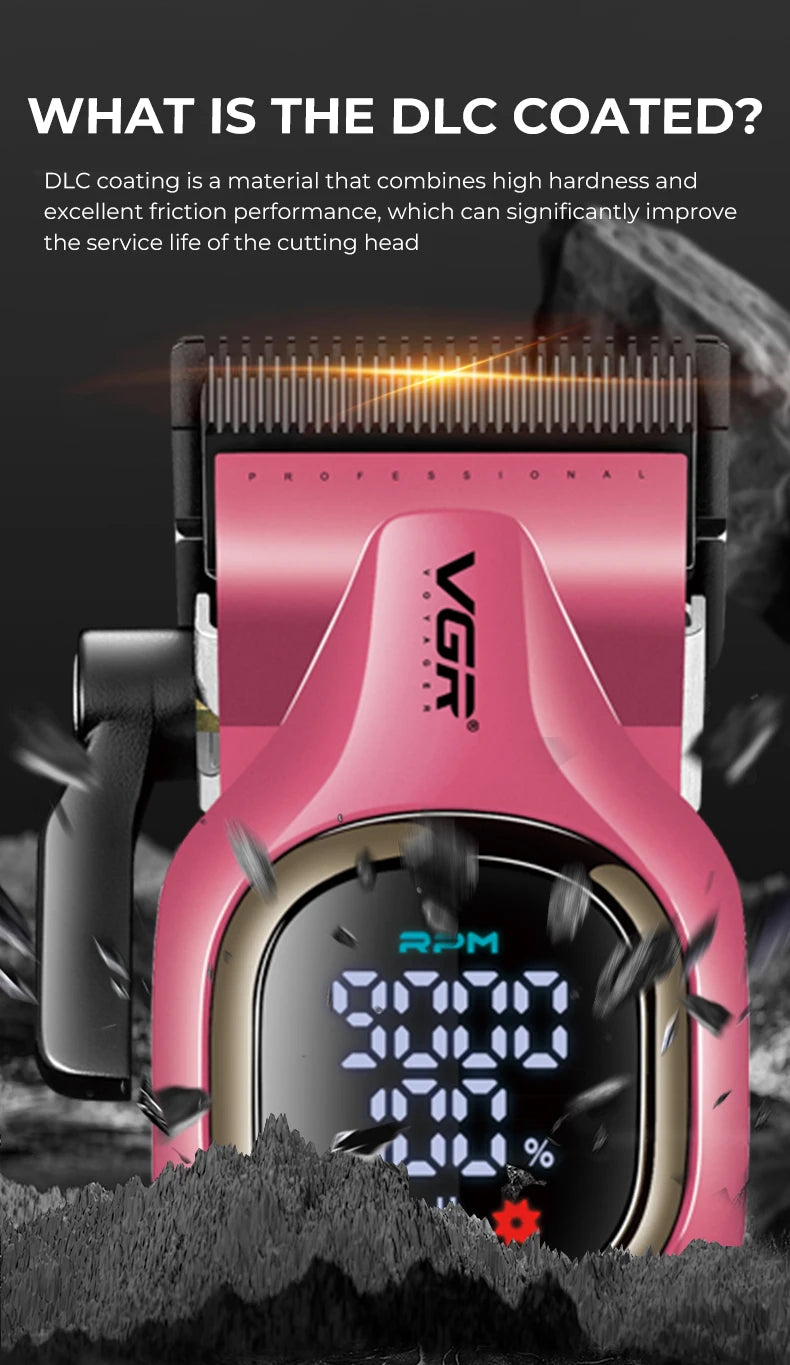 VGR high-end hair trimmer two-piece set metal body 9000 RPM hair clipper alloy blade head oil head carving push shear V-886 S2 - HAB - Hair And Beauty