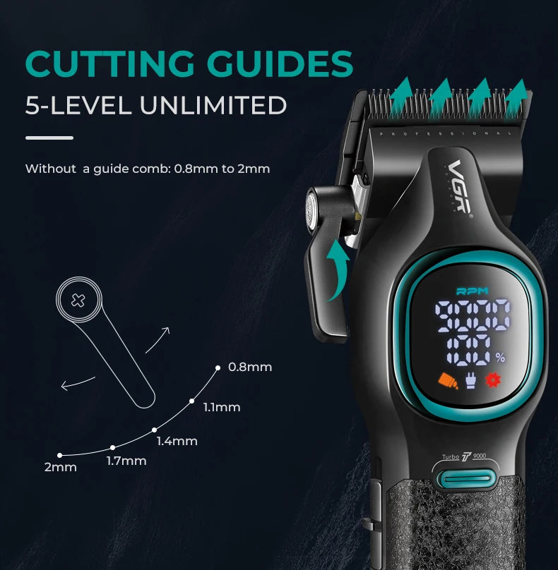 VGR high-end hair trimmer two-piece set metal body 9000 RPM hair clipper alloy blade head oil head carving push shear V-886 S2 - HAB - Hair And Beauty