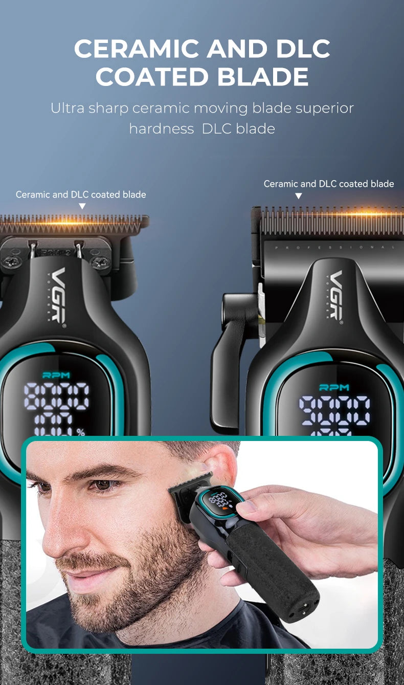 VGR high-end hair trimmer two-piece set metal body 9000 RPM hair clipper alloy blade head oil head carving push shear V-886 S2 - HAB - Hair And Beauty