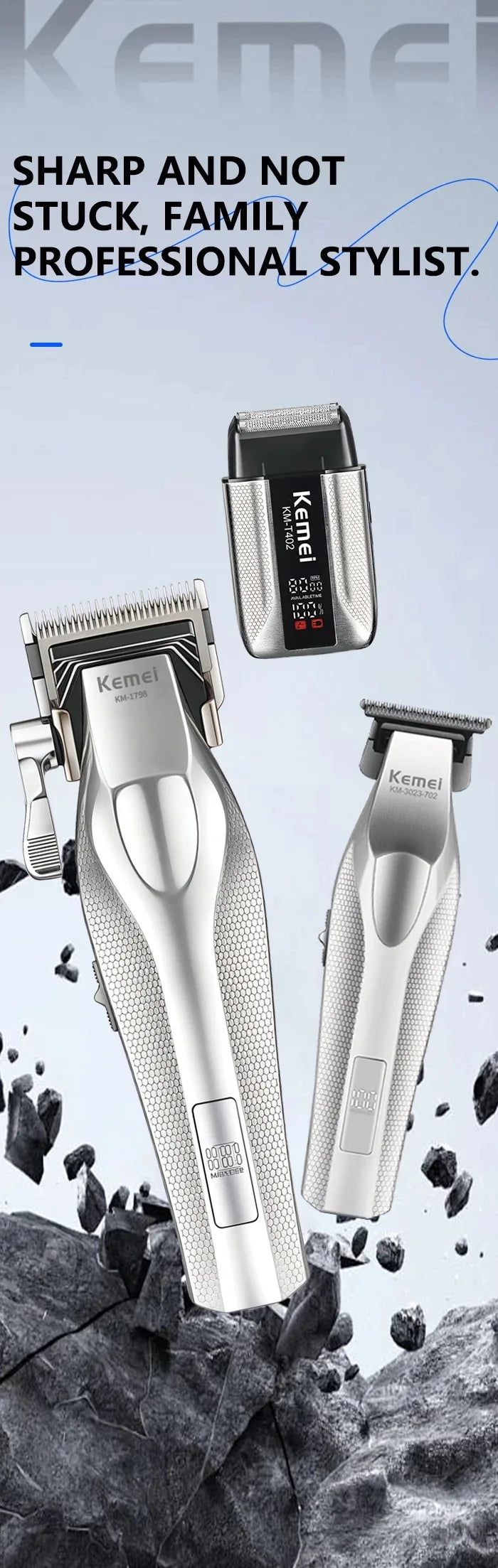 Kemei Barber Professional Hair Clipper Set Cordless Hair Trimmer Full Metal Body Electric Foil Shaver Hair Cutting Machine Razor - HAB - Hair And Beauty