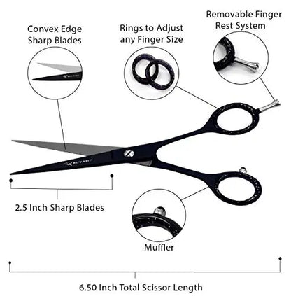 Ruvanti Professional Hair Cutting Scissors - Sharp Blades Hair Shears/Barber Scissors/Mustache Scissors - J2 Stainless Steel Hair Scissors - 6.5"- Haircut/Hairdresser Scissors for Kids, Men and Women. - HAB 