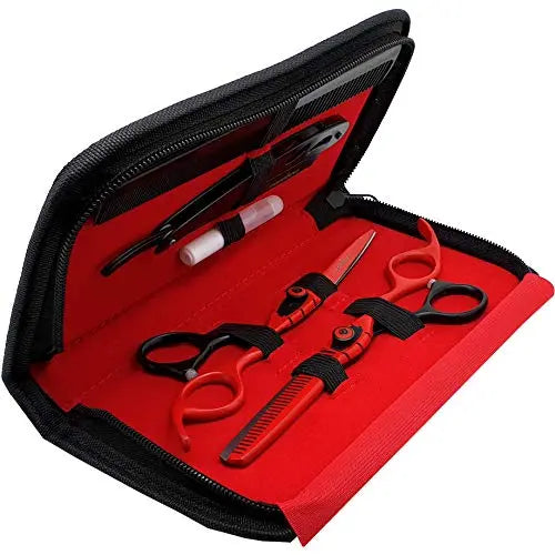 Saaqaans MSS-04 Stylish Haircut Scissors Set - Hair Cutting Scissor for Barber/Hairdresser/Hair Salon + Texture/Thinning Hairdressing Shear for Beautician + Straight Edge Razor + 10 Blades with Case - HAB 