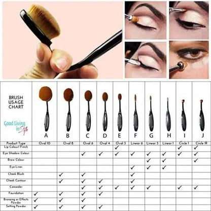 Beauty Experts Set of 10 Oval Beauty Brushes - HAB 