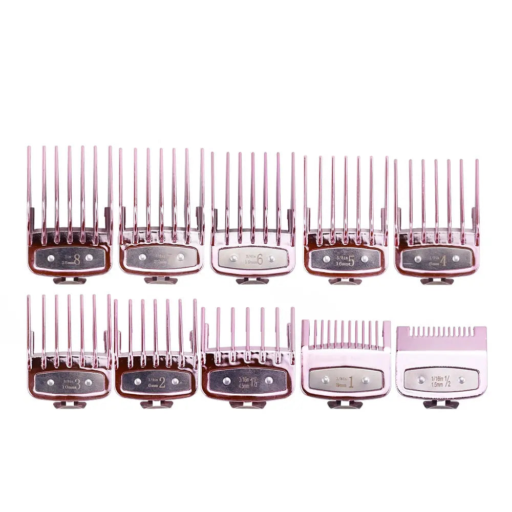 Universal clipper guide comb set shown in red.