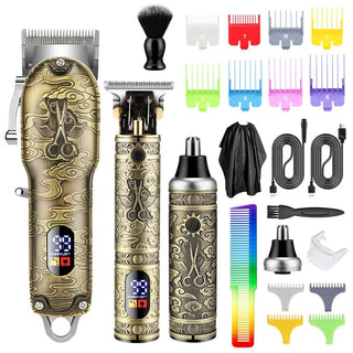 Professional Barber Clipper Startup Kit — Rotary Motor, Stainless Steel Blade & Guide Combs