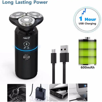Men Electric Razor Rechargeable Travel Rotary Shaver IPX7 Waterproof - HAB 