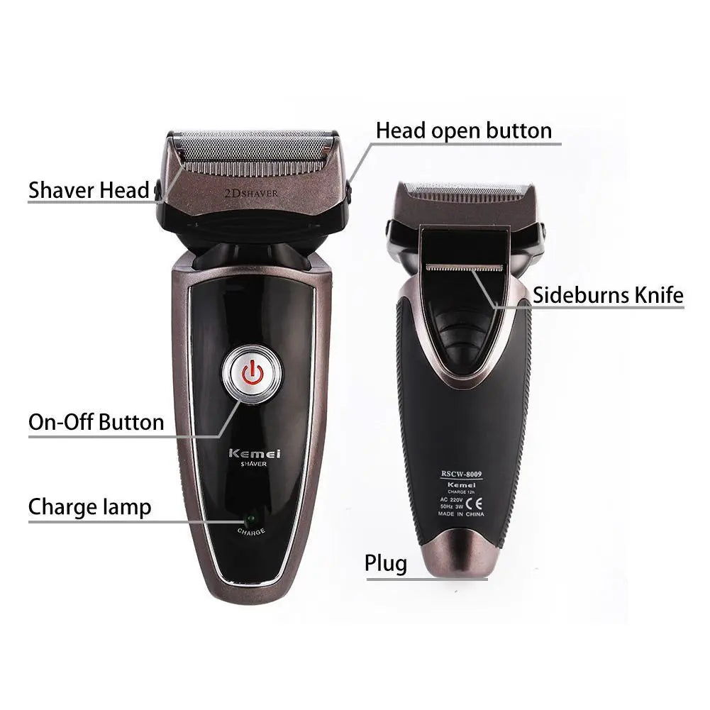 Top Sale Kemei km-8009 Men's Electric Foil Shaver with 2 Spare Shaving Heads Rechargeable and Cordless Razor - HAB 