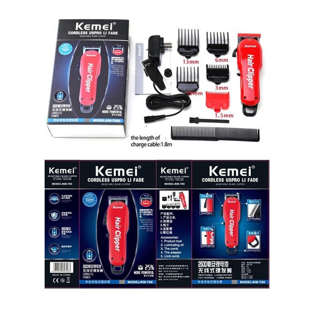 Kemei 7 Hours Large Capacity Battery Professional Wahl Hair Clipper Barber Shop Salon Coiffure Electric Cutter Shaving Machine - HAB 