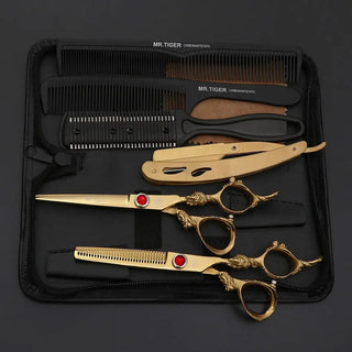 Mr Tiger Professional Barber Scissors — Japan 440C Steel, 5.5" & 6" Cutting & Thinning Shears Set