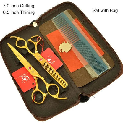 7.0 Inch Big Professional Hairdressing Cutting Scissors 6.5 Inch Thinning Shears Salon Barbers JP440C Blue Hair Tesouras A0132A - HAB 