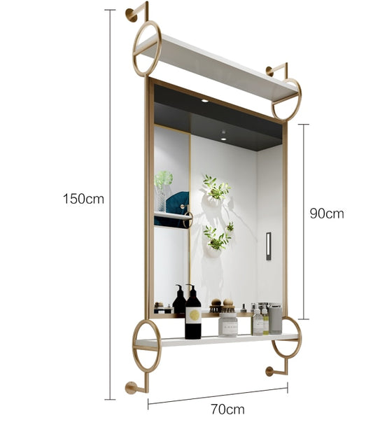 Nordic style barber shop mirror platform luxury iron art hairdressing single mirror net red hair salon decoration haircut mirror - HAB 