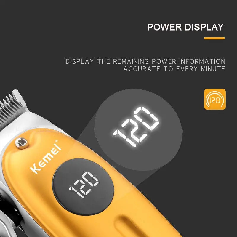 KM-1955 Metal Body Professional Hair Trimmer With LCD And Magnetic Limit Comb Electric Hair Clipper Adjustable Cutter Head Mower - HAB 