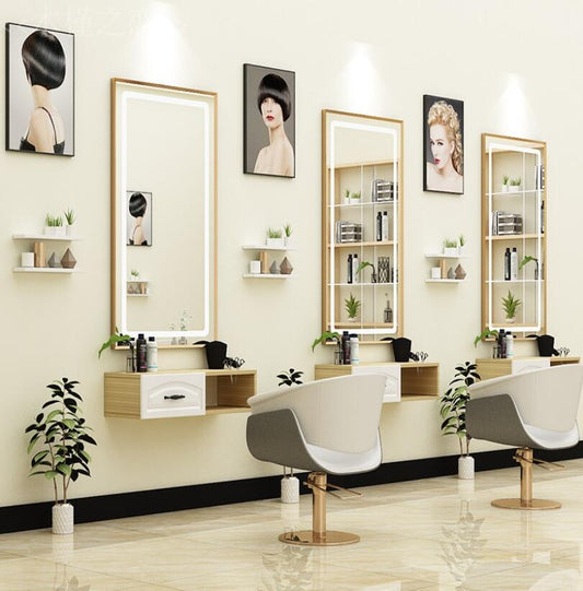 Hairdressing wall mirror barber shop table cabinet integrated beauty mirror LED floor mirror - HAB 