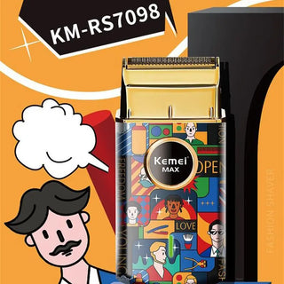 Kemei KM-RS7098 Retro Graffiti Electric Shaver - USB Rechargeable Fashion Mustache Shaver