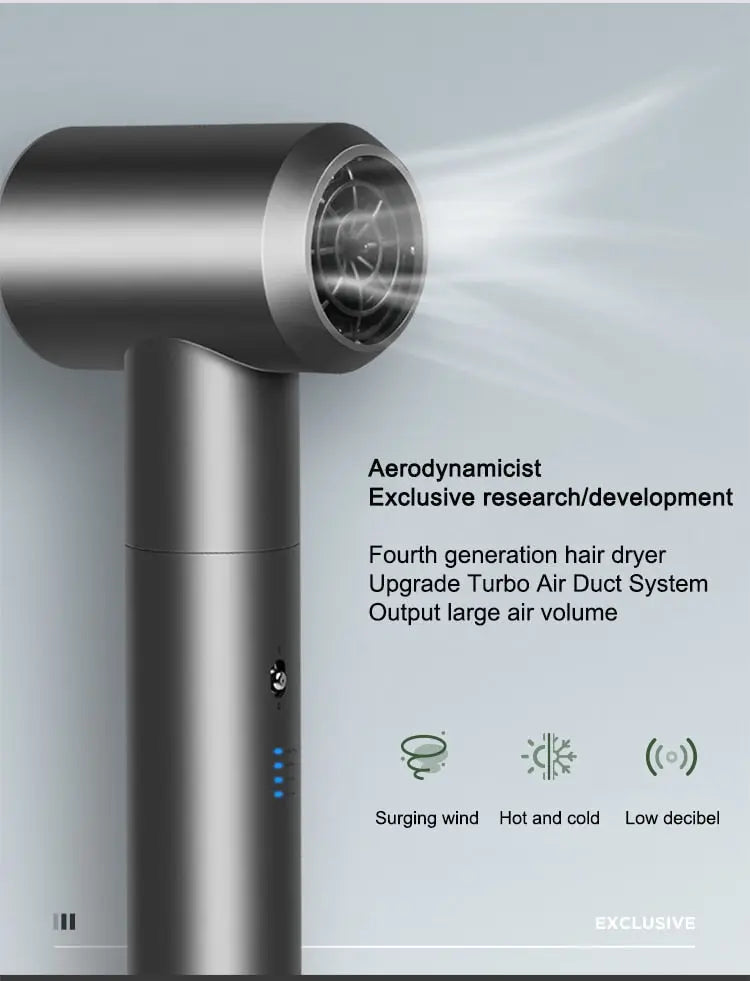 Professional Portable Wireless Hair Dryer Smart Cordless Hot and Cold Air Mode USB Rechargeable UMAY Hair Drier Blower Salon - HAB 